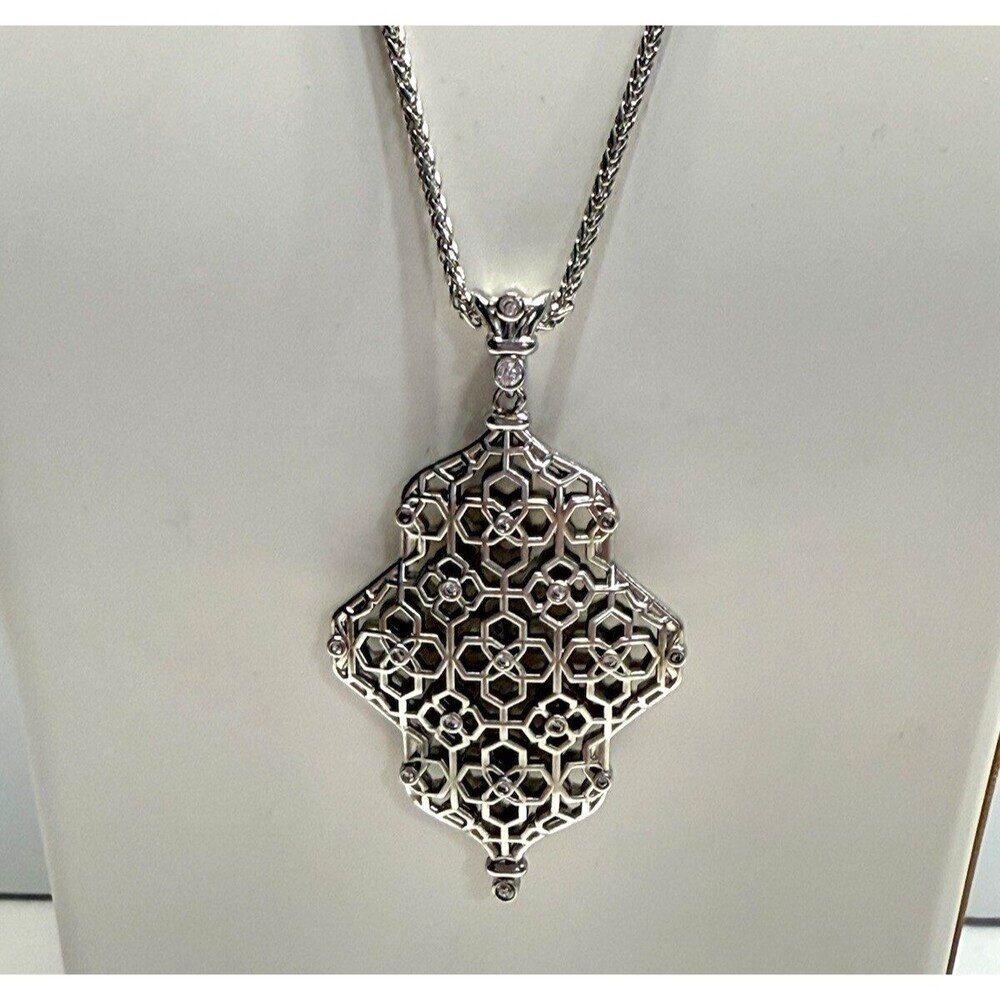 Kendra Scott Filigree Necklace Silver Tone Pendent Flat Adjustable Sliding Clasp - Picture 3 of 7